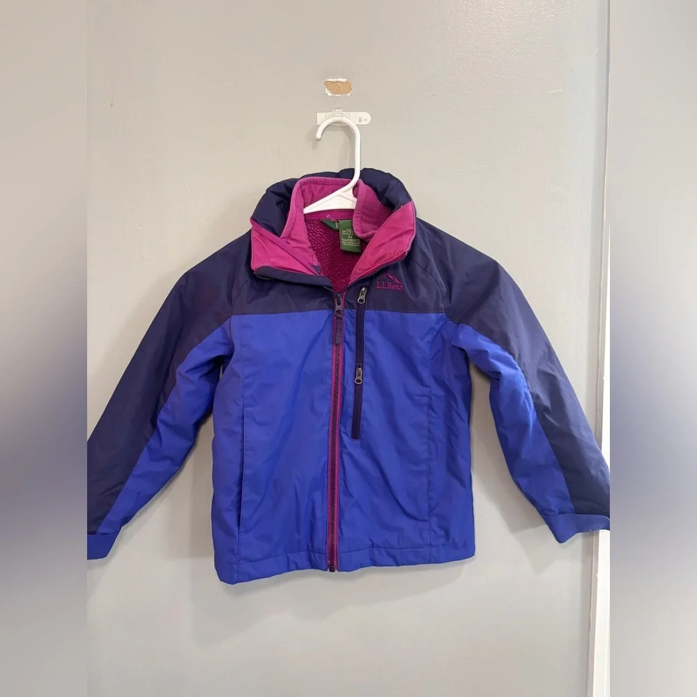 LL Bean Jacket Girls Size 4 Purple Pink 3 In 1 Fleece Lined Hooded Outdoor